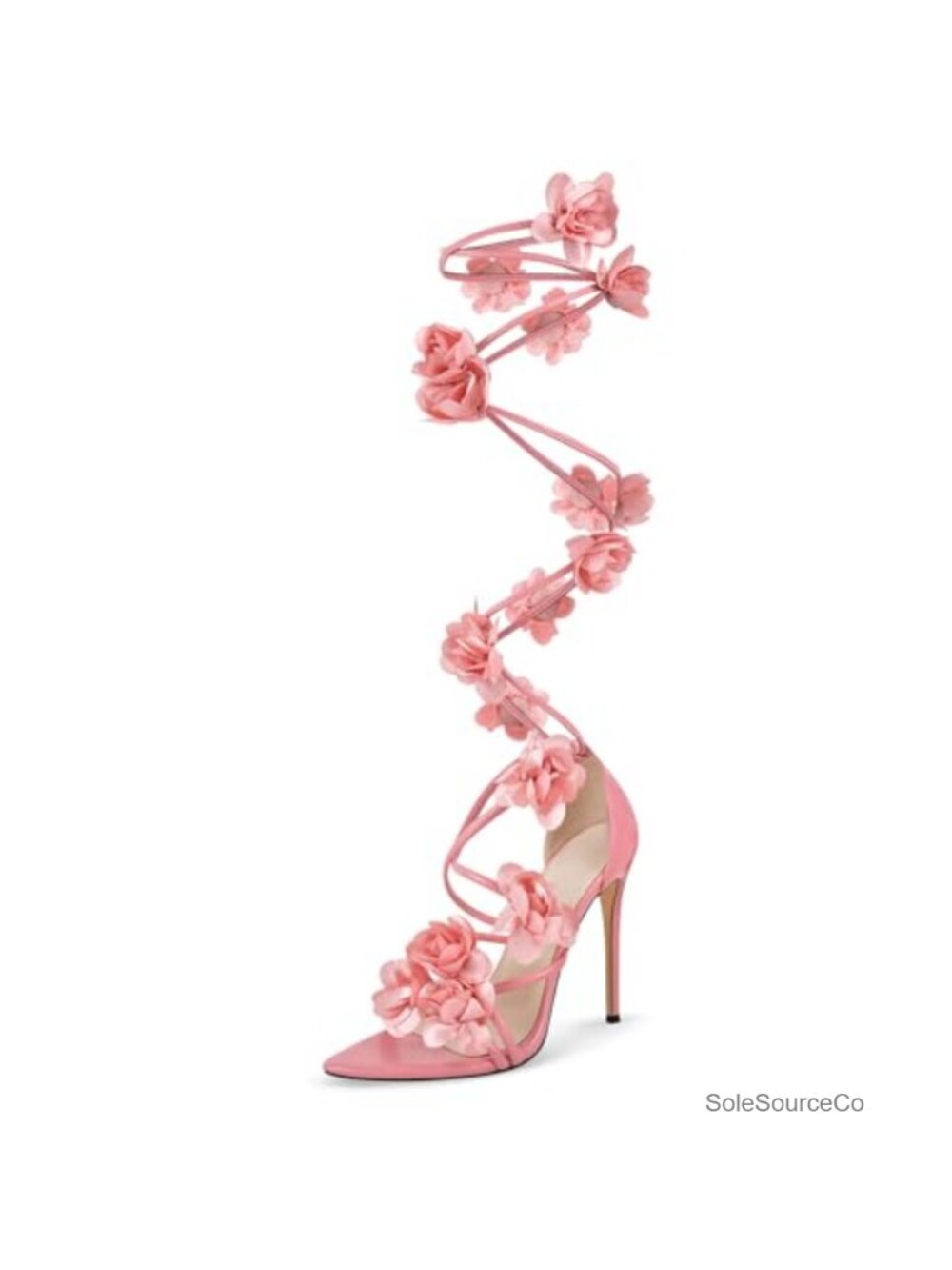 Knee High Floral Gladiator Heeled Sandals Stiletto Lace Up Women Shoes